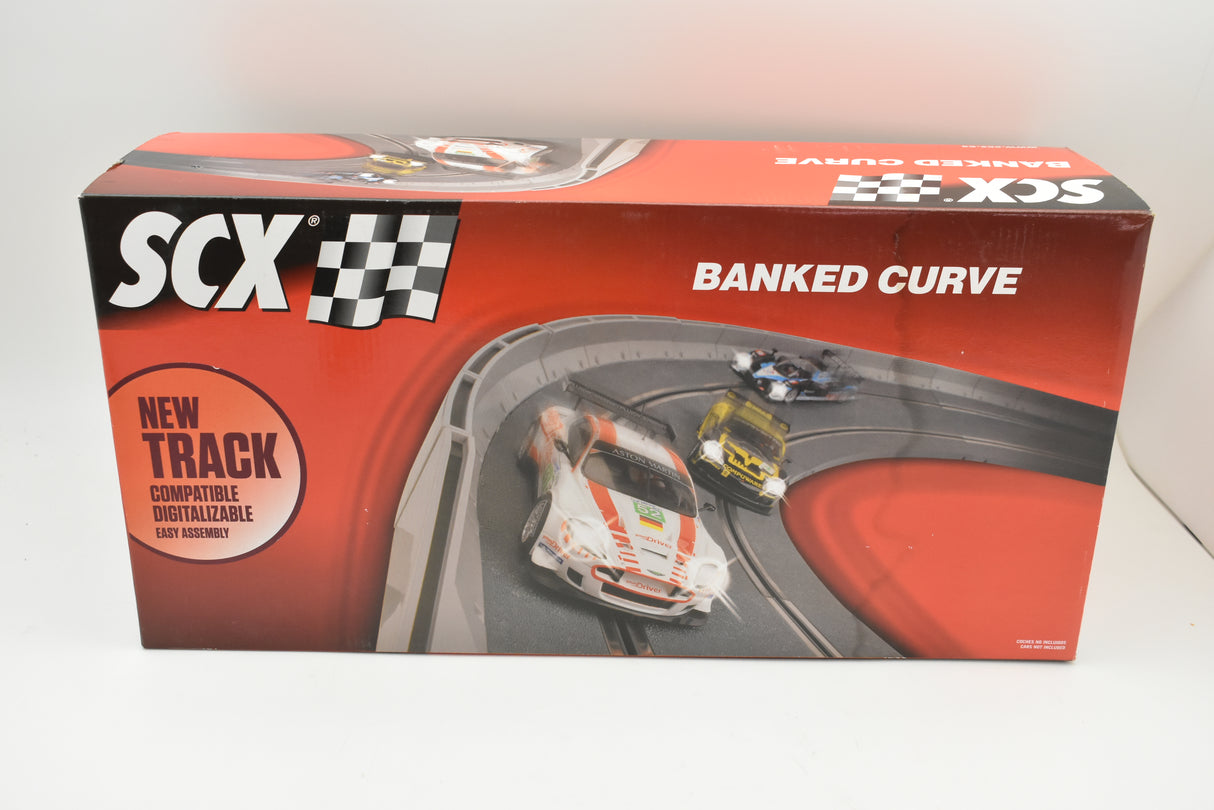 Race track accessory box showing a banked curve for model cars for SCX B02510X100