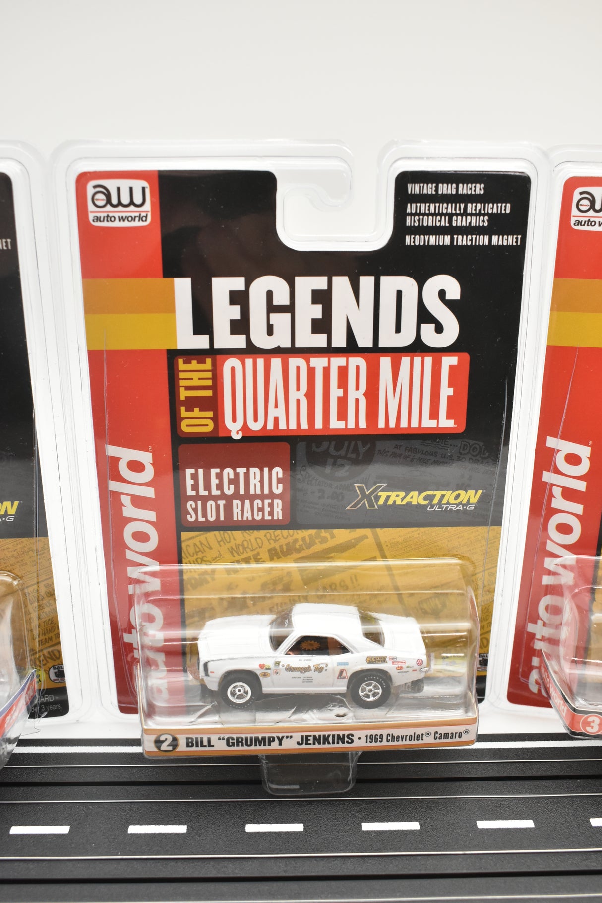Three slot car magnets featuring classic quarter mile racers for ZZAutoworldexpired SC351