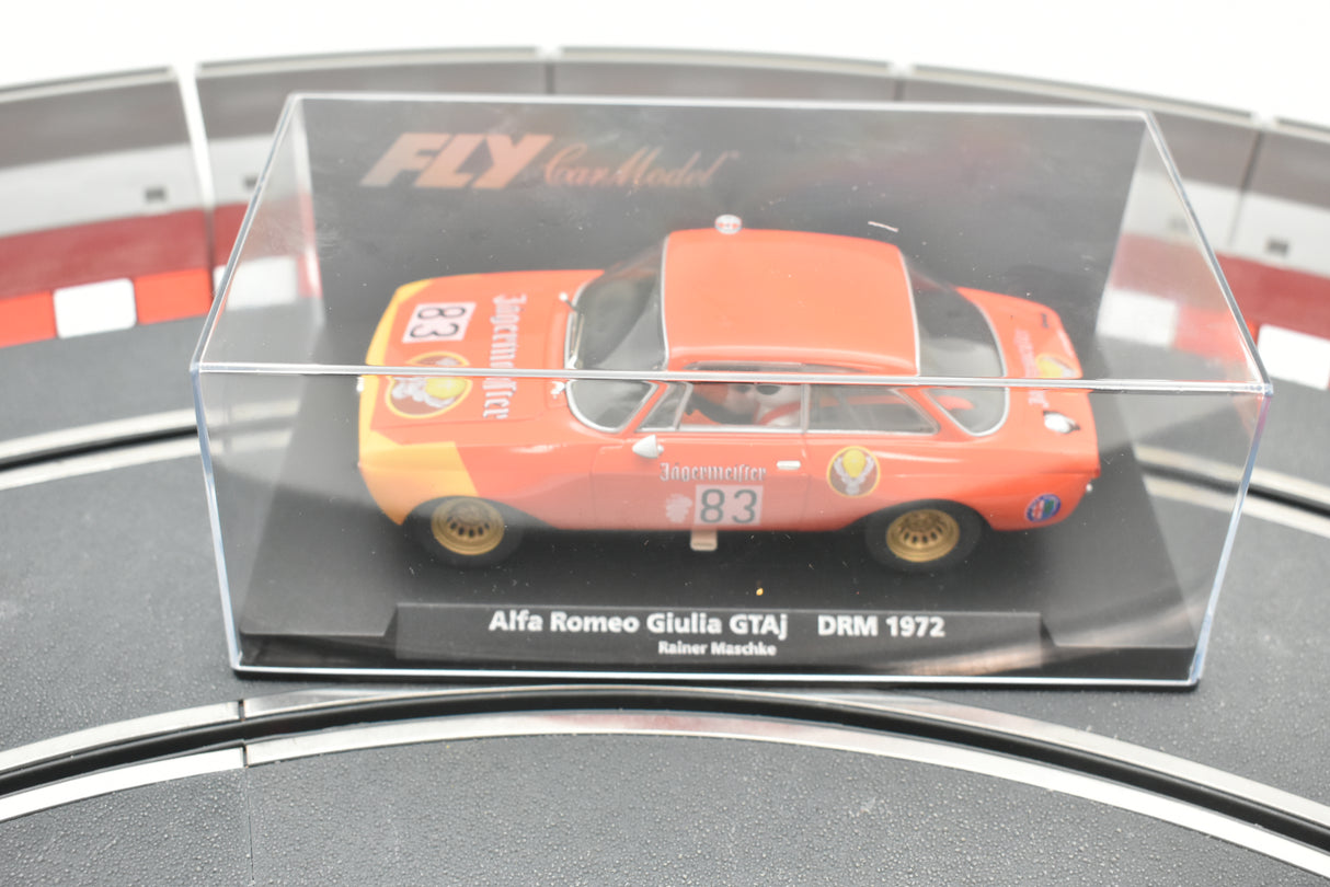 Red Alfa Romeo Giulia GTAJ model car in clear display case for Fly Car Model 88312