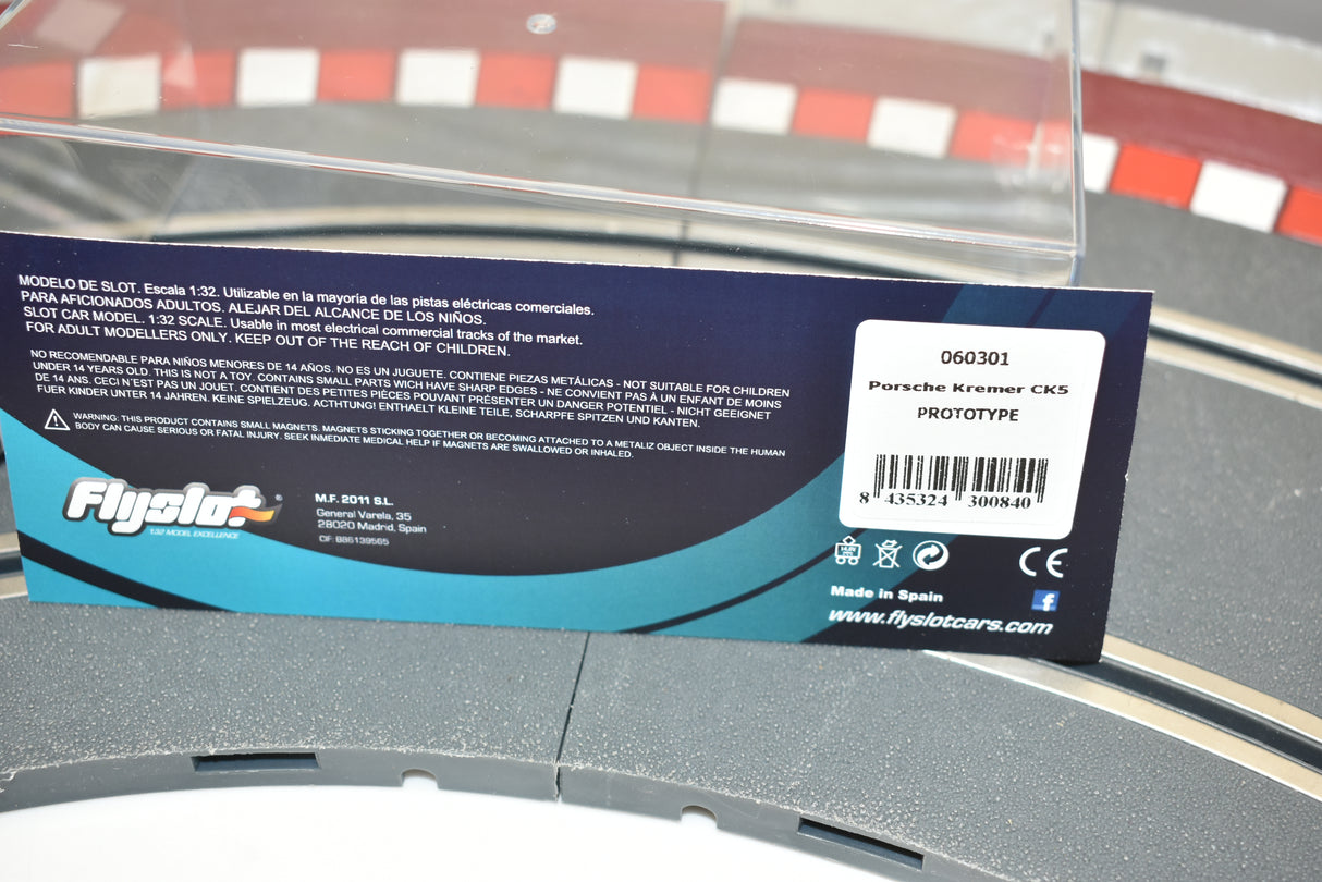 Model car packaging showing Porsche Kremer CK5 Prototype details for Fly Slot 060301