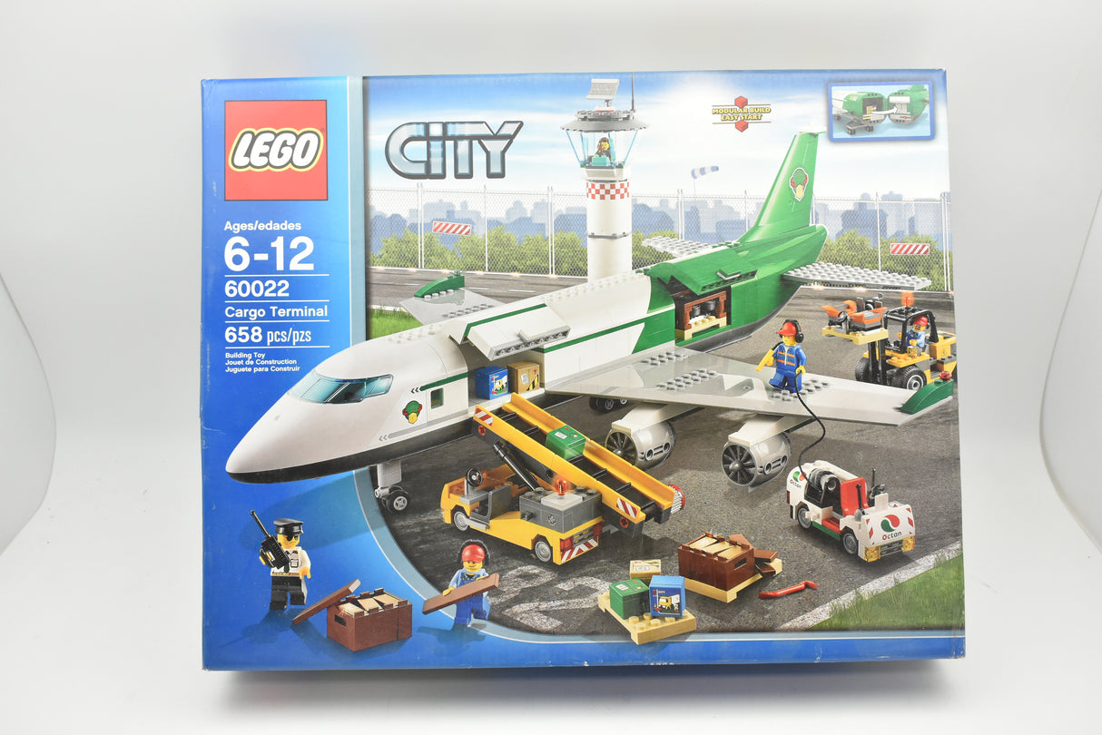 Lego City Cargo Terminal set box art showing a cargo plane and various vehicles for 60022