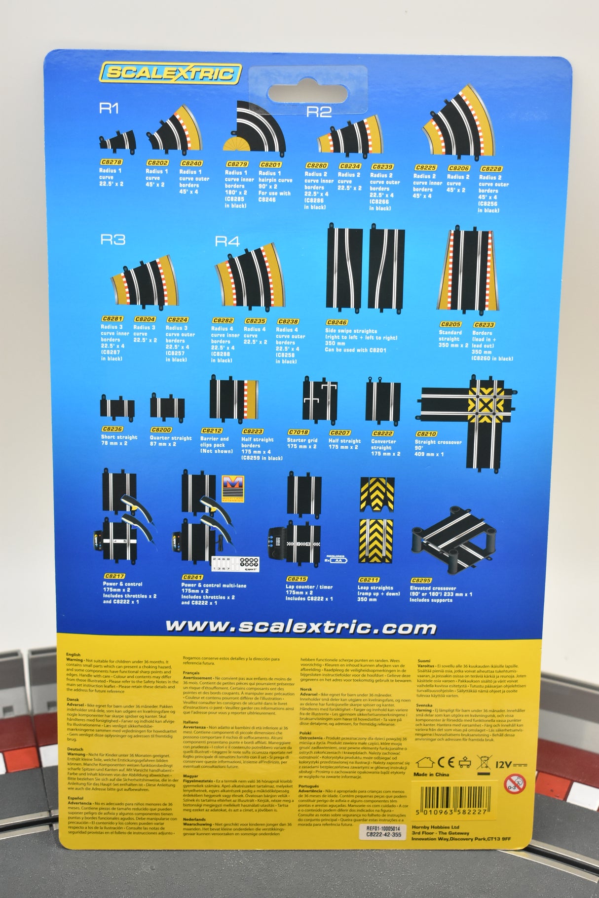 Straight track pieces for model train layout assembly for Scalextric C8222