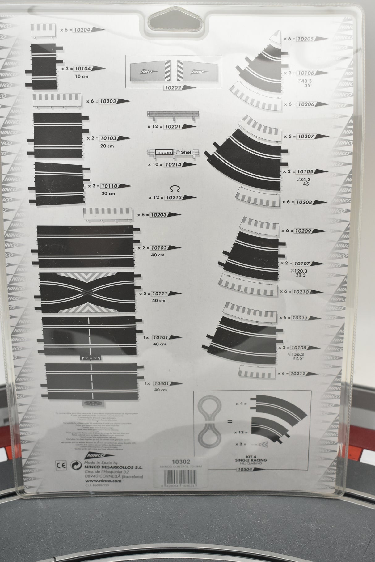 Throttle parts diagram showing various sized and shaped components for model racing for Ninco 10302