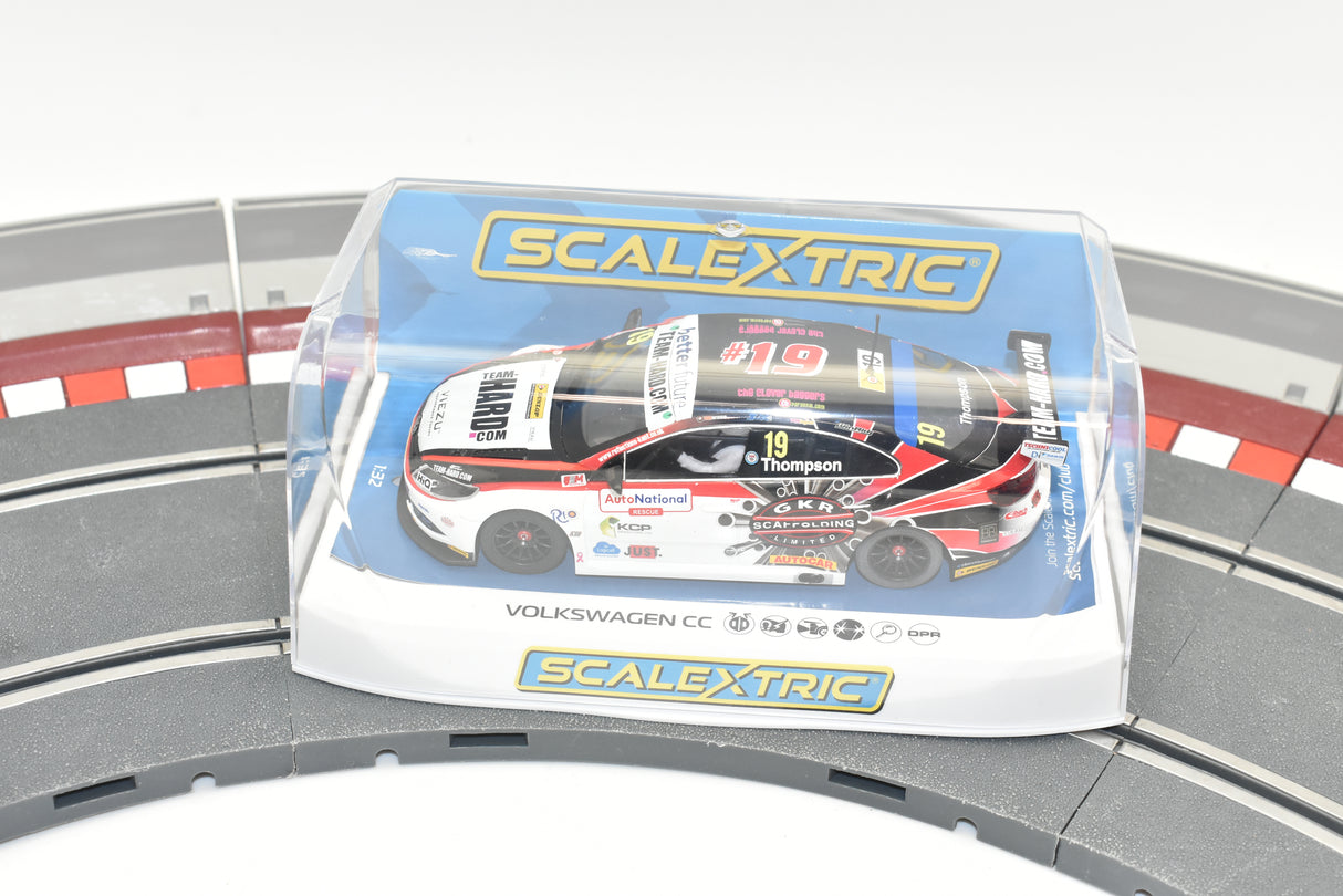 Slot car of 2018 VW Passat CC race car on track for Scalextric C4016