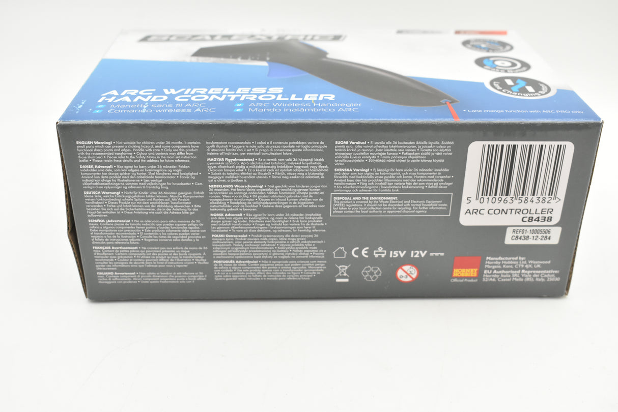 Wireless controller box showing model number C8438 for Scalextric