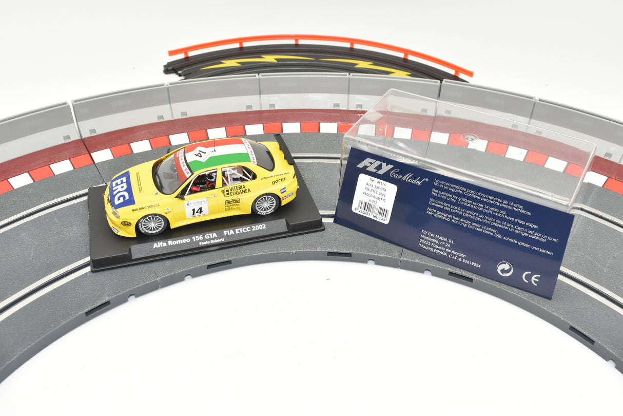 Model car of Alfa Romeo 156 GTA race car on track section for Fly 88114
