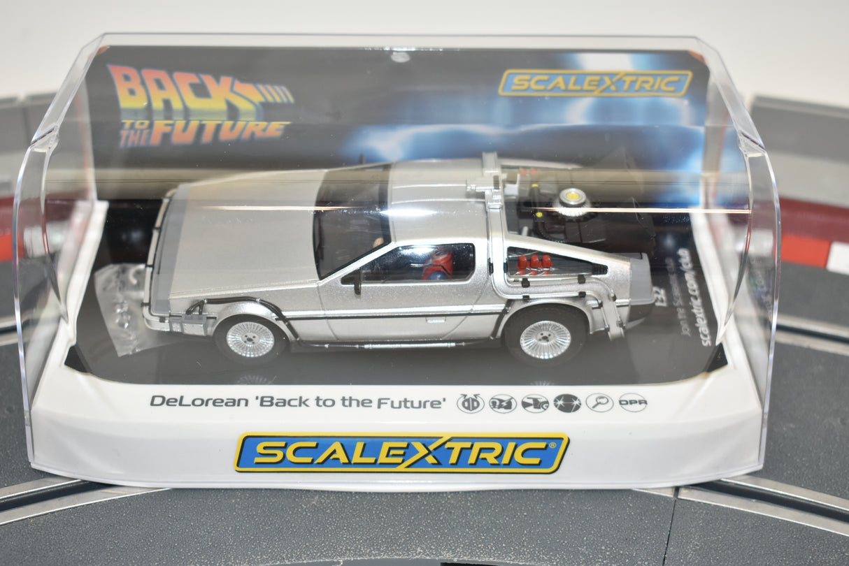 Silver DeLorean car model from Back to the Future for Scalextric C4117