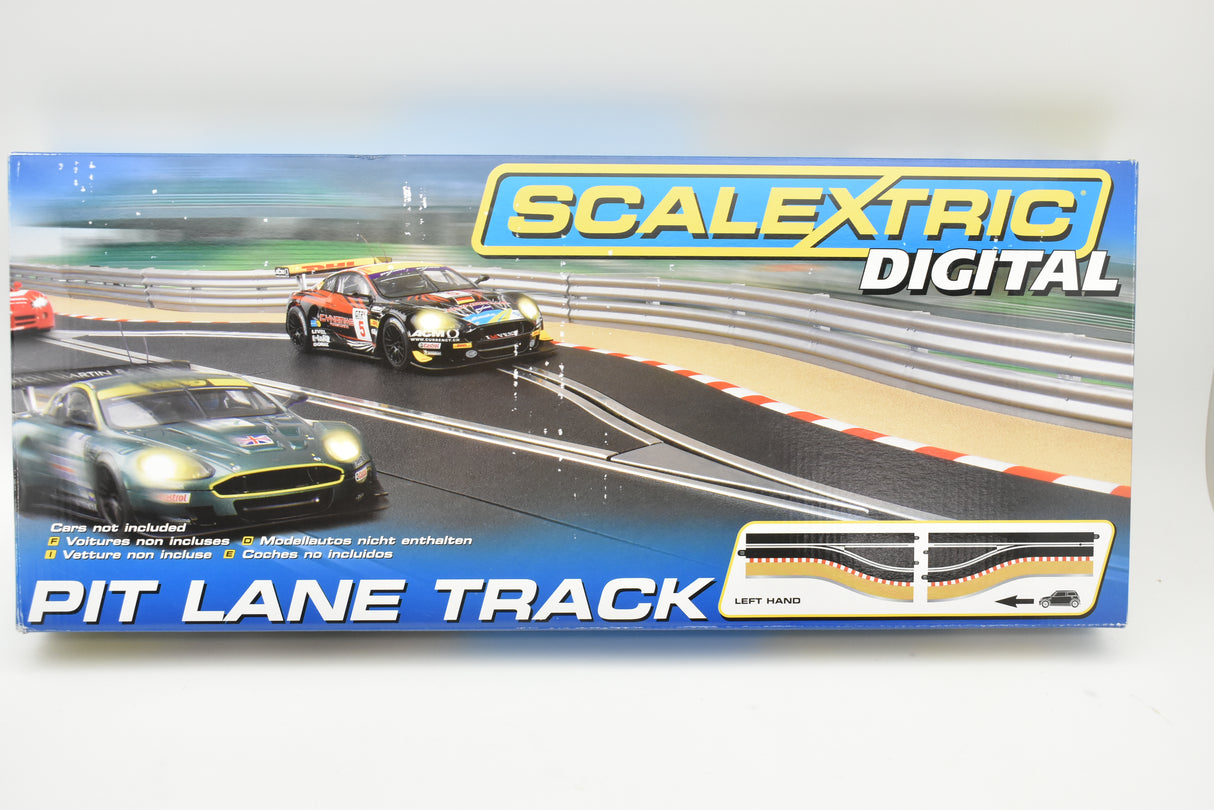 Pit lane track layout for model trains, left-hand direction for Scalextric C7014, track view