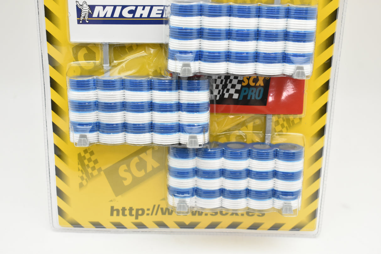 Blue and white striped barrier barricades in a clear plastic package for SCX 88100