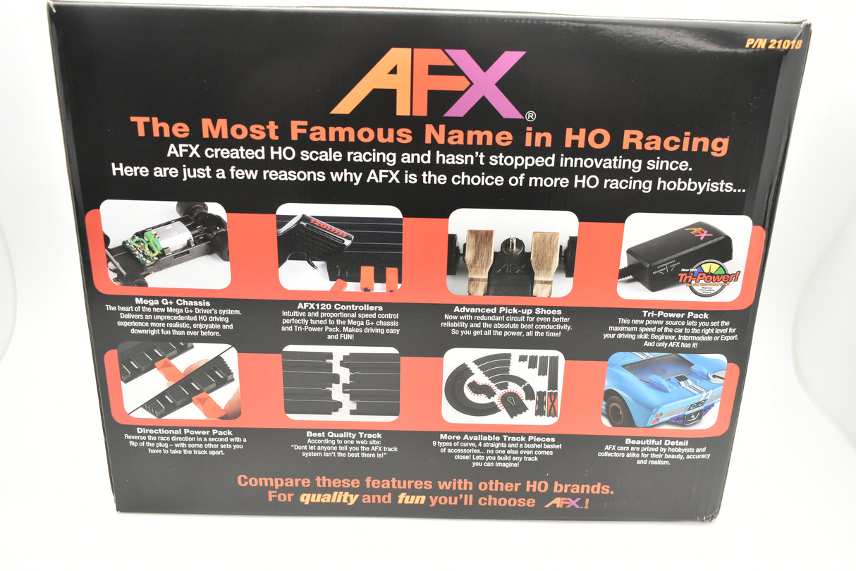 Hobby car racing brand comparison chart showing product lines for AFX/ 21018