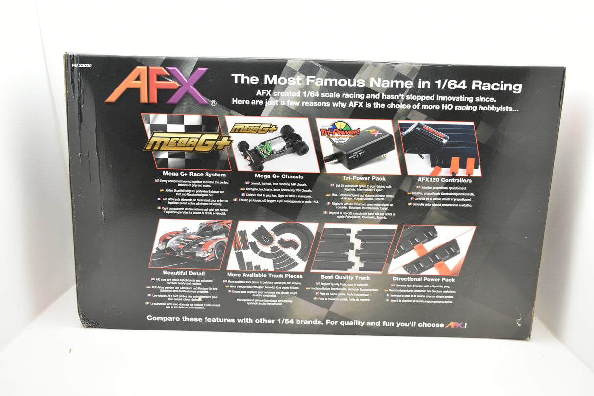 Racing model kit box showing various car and track components for AFX/Racemasters 22020