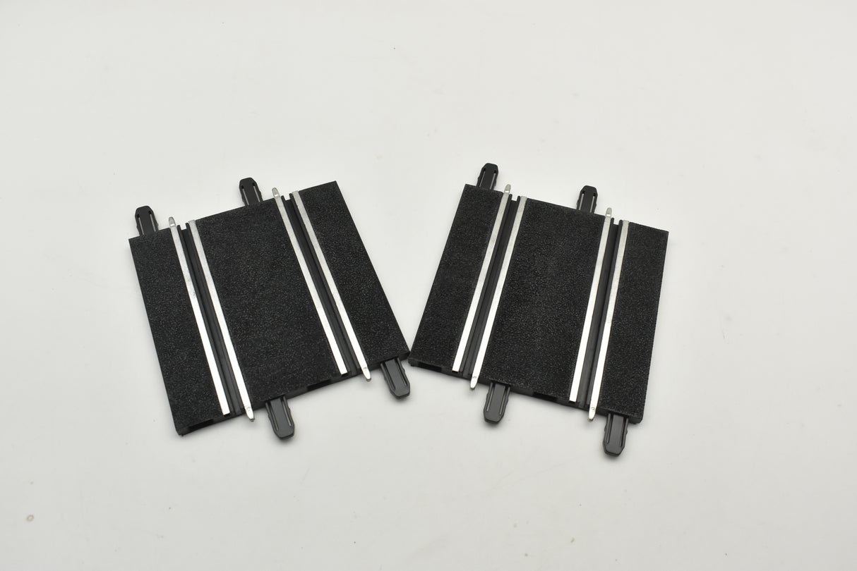 Two black, straight track mounting pieces with metal supports for SCX Compact SC-01.008