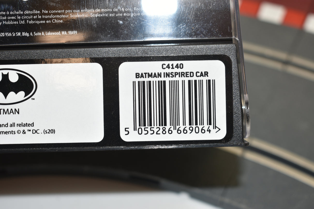Product box showing C4140 Batman Inspired Car barcode for Scalextric