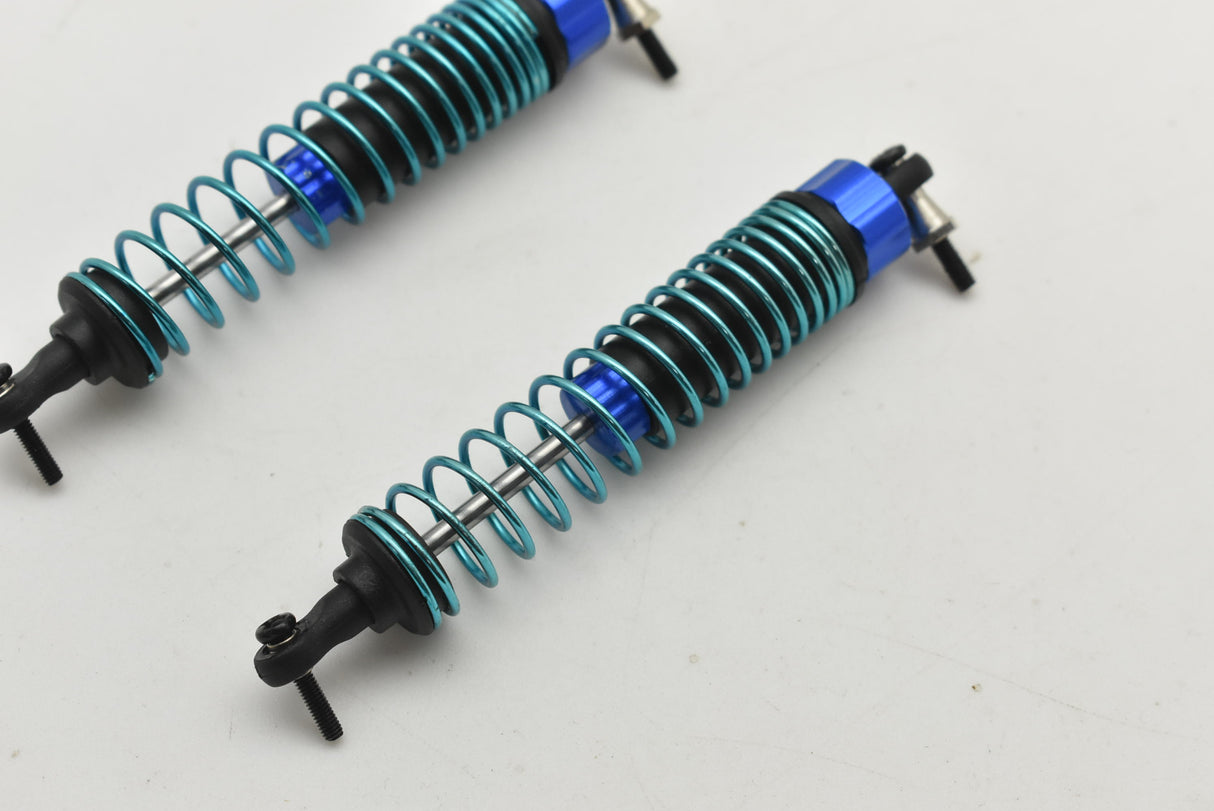Two blue and black shock absorbers, one for front and one for rear suspension for IMEX IMX18051, rear view