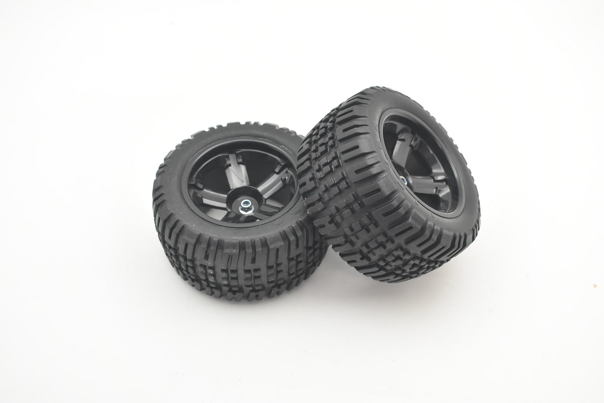 Two black caster wheels with metal axles and nuts for IMEX IMX18215