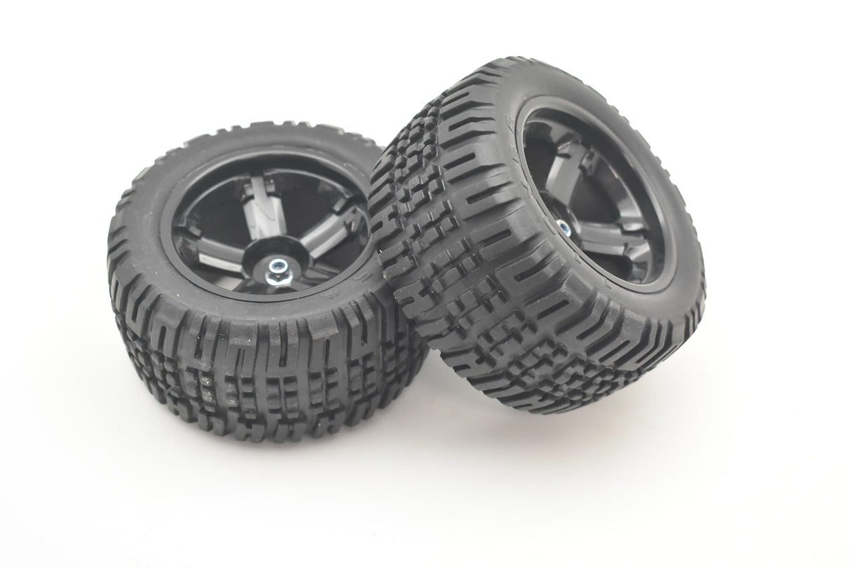 Two black caster wheels with metal axles, suitable for front or rear use for IMEX IMX18215