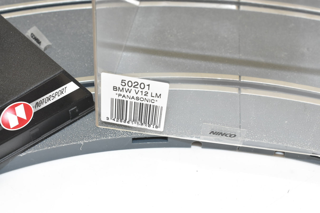 Label showing 50201 BMW V12 LM "Panasonic" for a Ninco motor