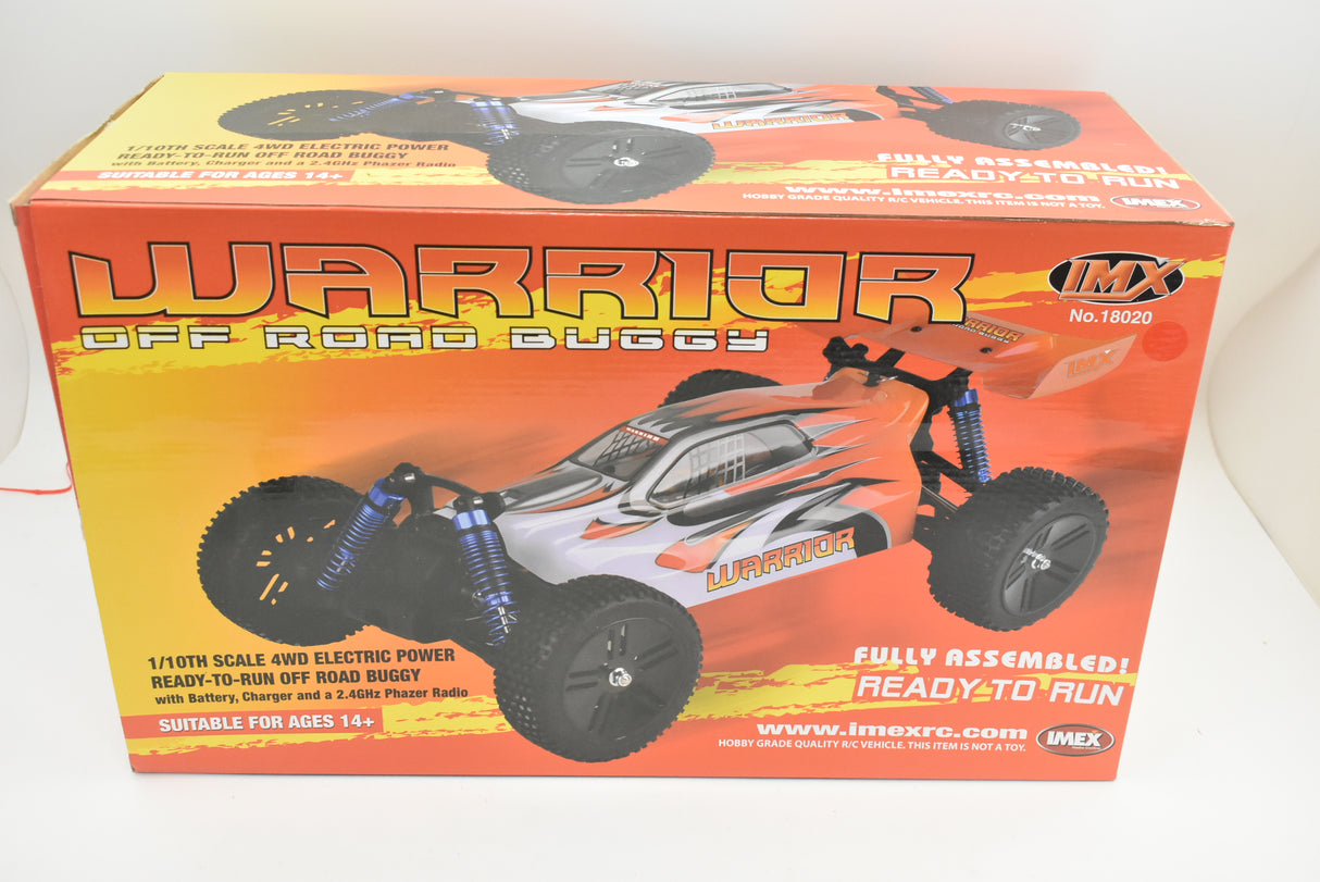 Orange and black RC buggy toy box featuring a remote-controlled off-road vehicle for IMEX 18020