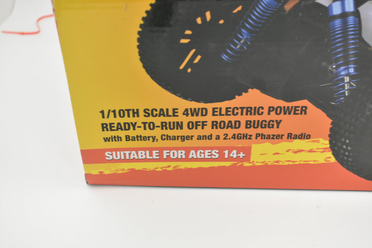 Box art for 1/10 scale 4WD electric buggy, suitable for ages 14+ for IMEX 18020