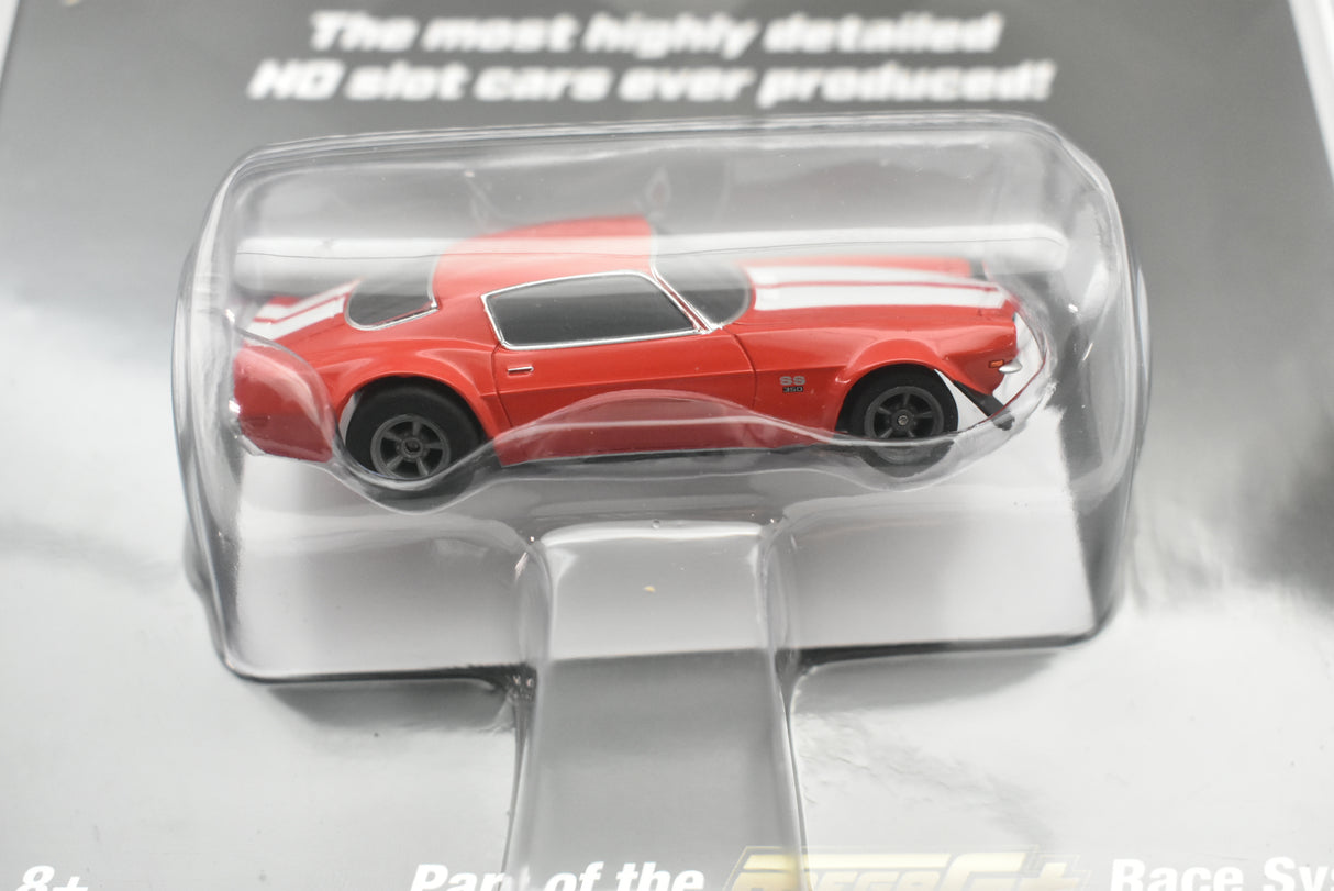 Red Camaro SS350 slot car in clear plastic display case for AFX/Racemasters 22002