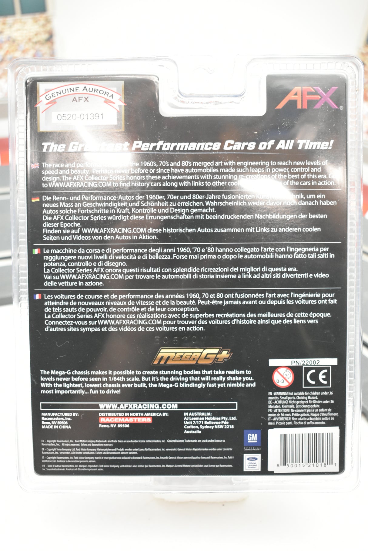 Car model details and collector series information for AFX/Racemasters 22002