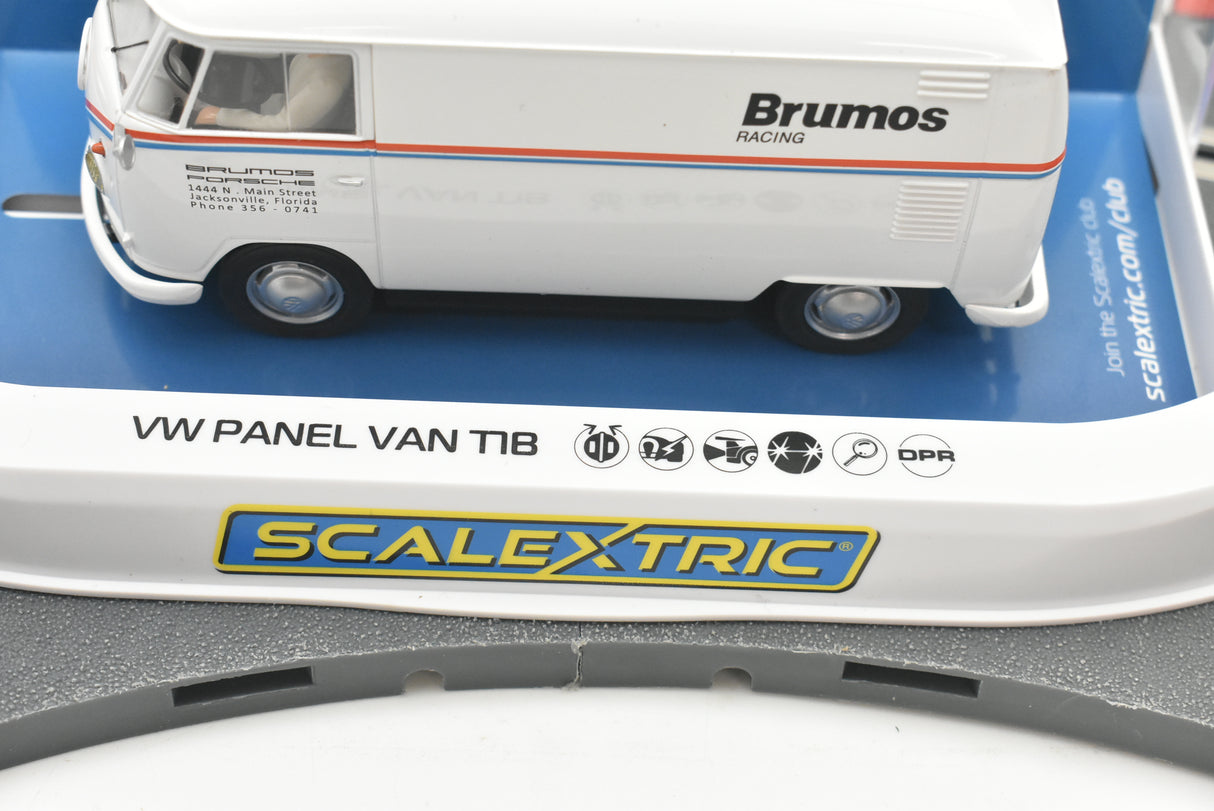 White VW T1b panel van model car from Brumos Racing for Scalextric C4086, rear view