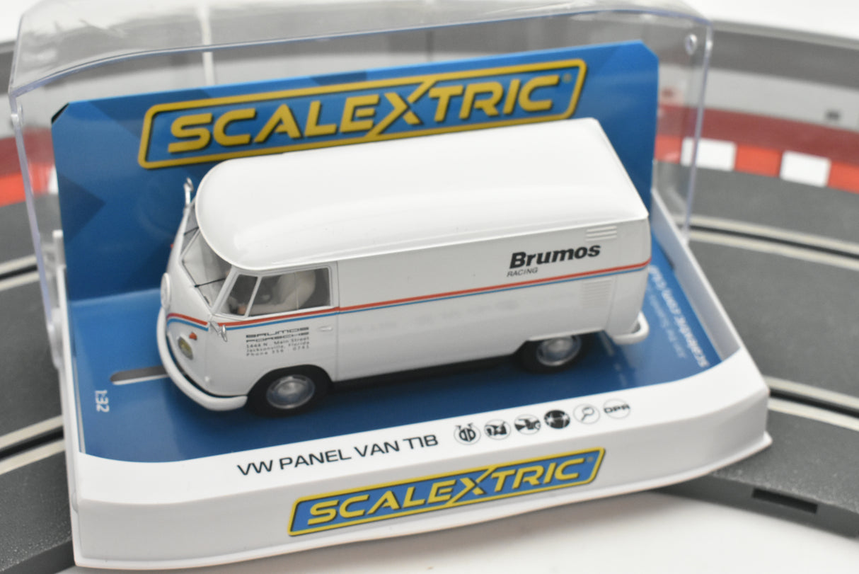 White VW T1b panel van model in its clear plastic box for Scalextric C4086
