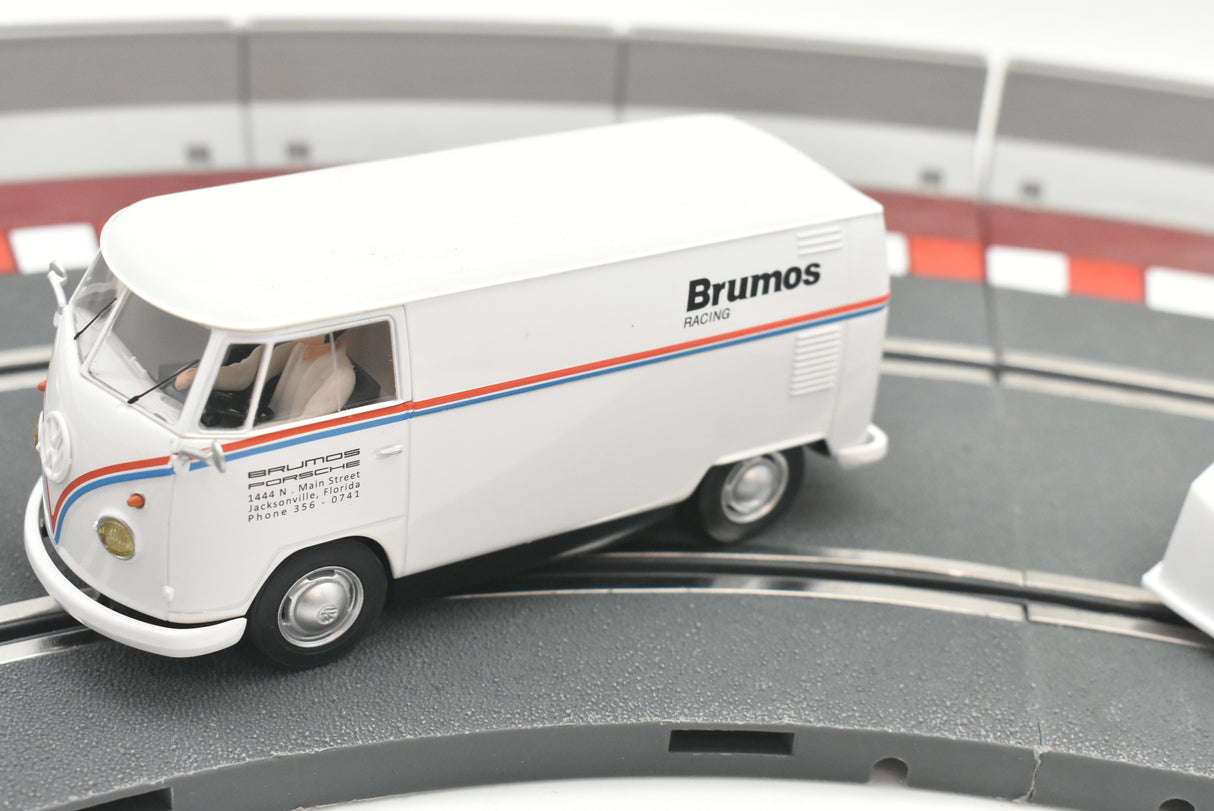 White VW panel van race car on a track section for Scalextric C4086