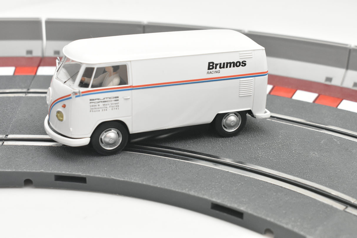 White VW panel van model on a race track section for Scalextric C4086