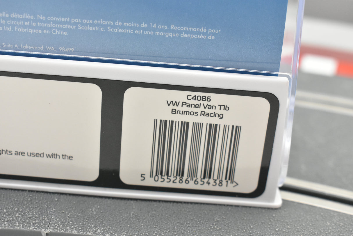 Product box showing VW Panel Van T1b Brumos Racing model number C4086 for Scalextric