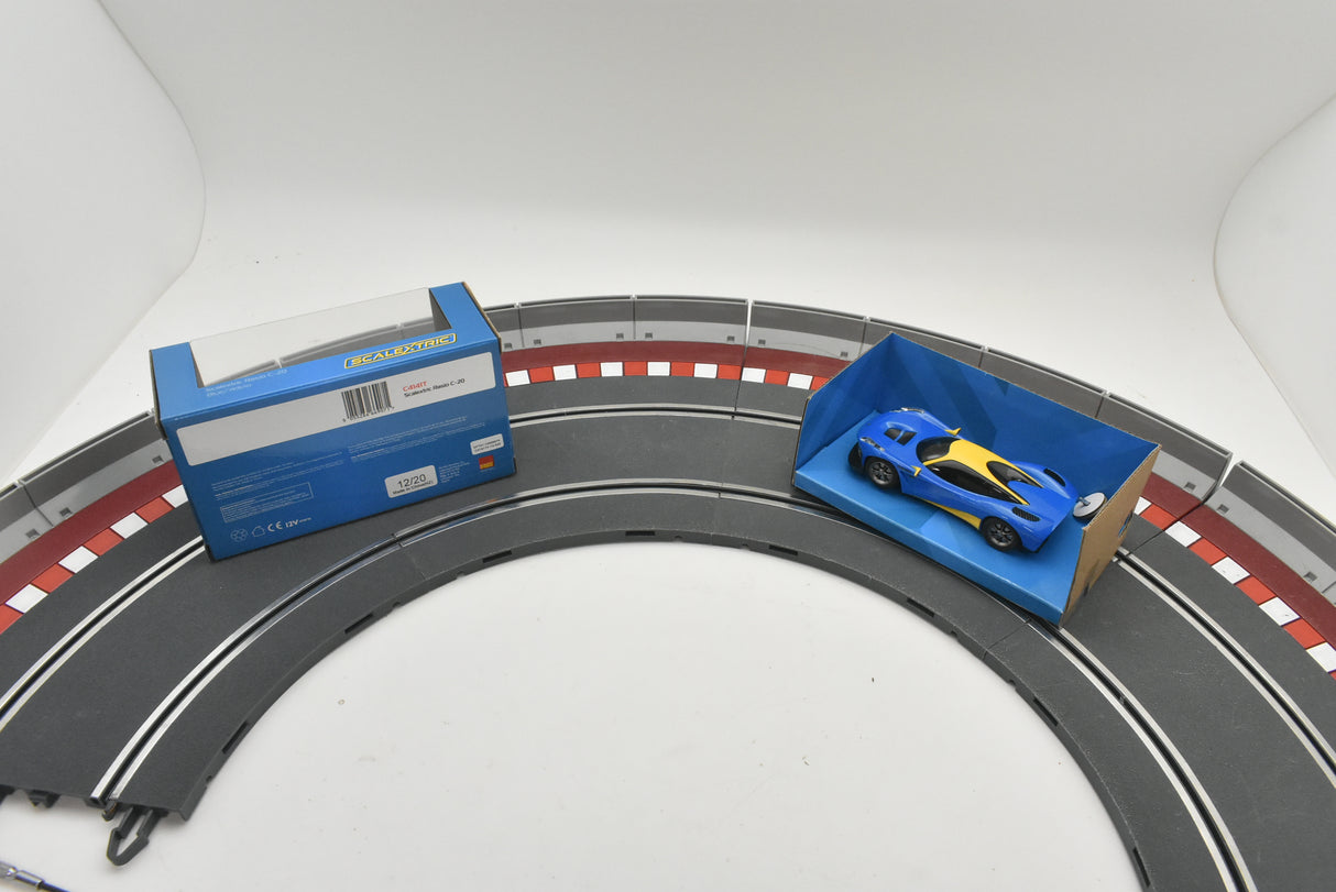 Blue race car on track with box for Scalextric C4141T