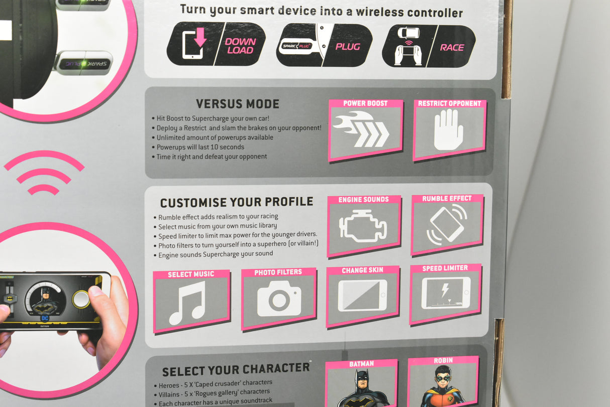 Game board showing car racing game controls and character selection options for Scalextric C415