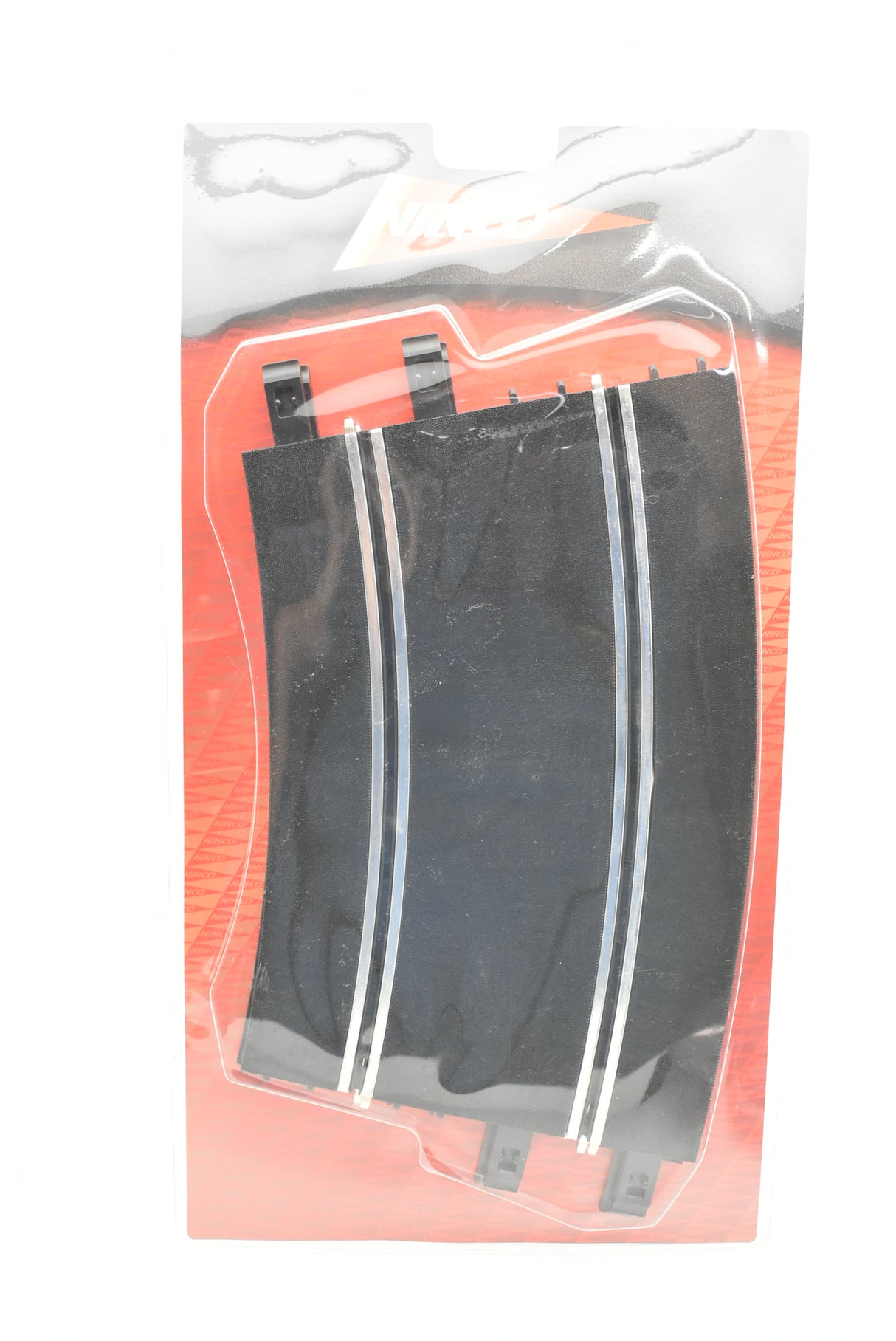 Black, curved motorcycle fender accessory in clear packaging for NINCO 10108