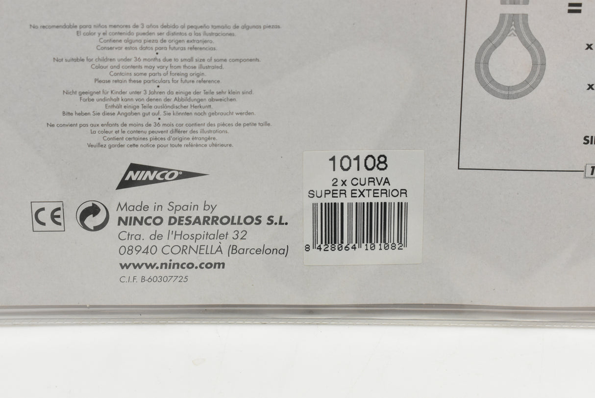 Product packaging showing "2X CURVA SUPER EXTERIOR" model 10108 for NINCO