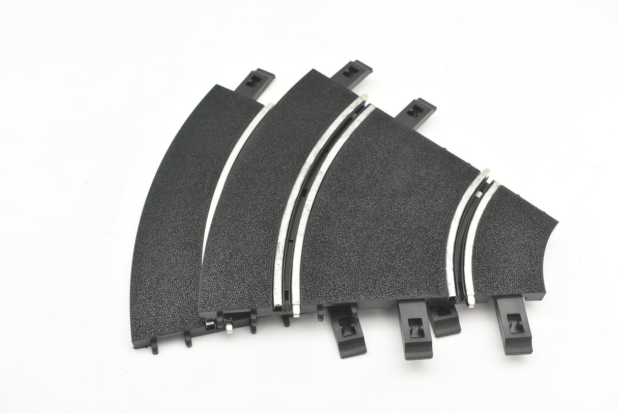 Three black, curved electrical conduit fittings for connecting sections for Ninco 10106