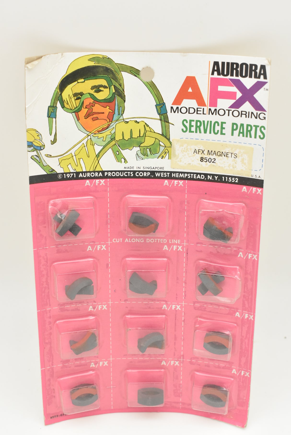 Card of 12 super magnets for model parts, featuring Aurora AFX branding for 1 card of 12