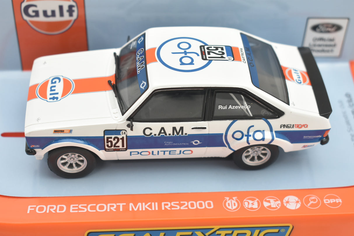 White Ford Escort race car with Gulf livery, detailed model for Scalextric C4150