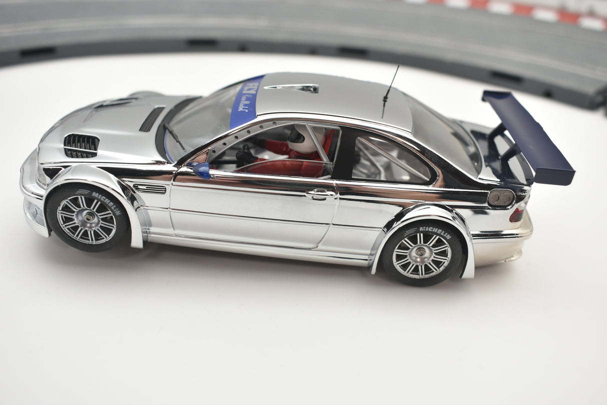Silver model car with open hood, showing engine detail for Fly Car 88040
