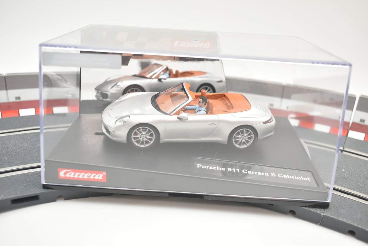 Slot car of a silver Porsche 911 Carrera S Cabriolet for 27535