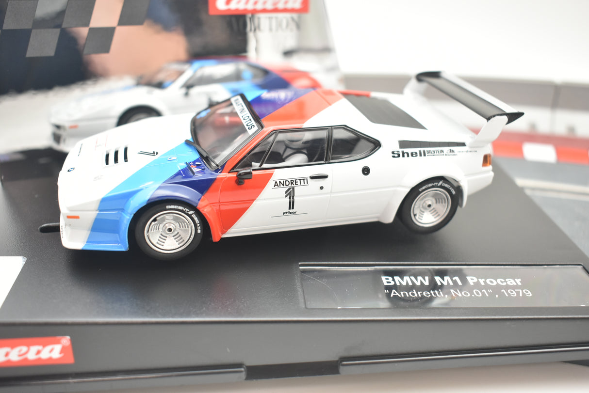 Slot car of a 1979 BMW M1 Procar race car for Carrera 27560