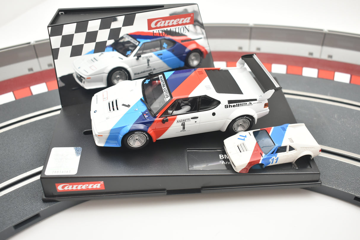 Model cars: BMW M1 Procar "Andretti, No.01" with track base for Carrera 27560