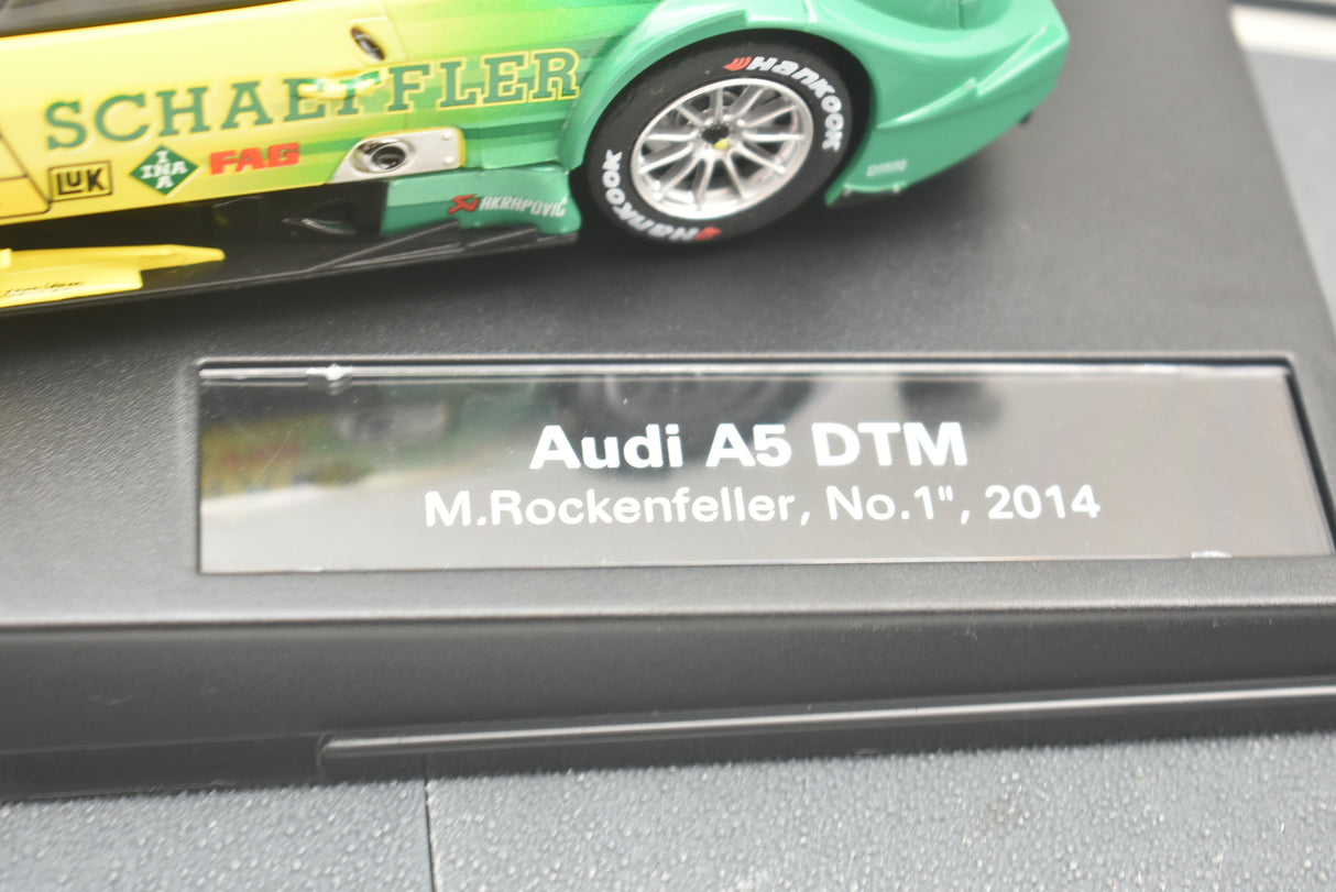 Green slot car display plaque: Audi A5 DTM, M. Rockenfeller, No. 1", 2014 for Carrera 274730