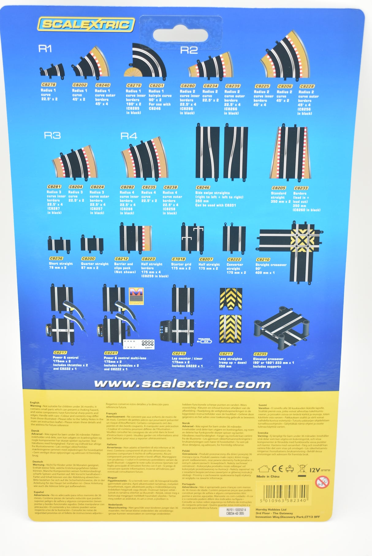 Curved track section, 22.5° radius, for model train layout for Scalextric C8234