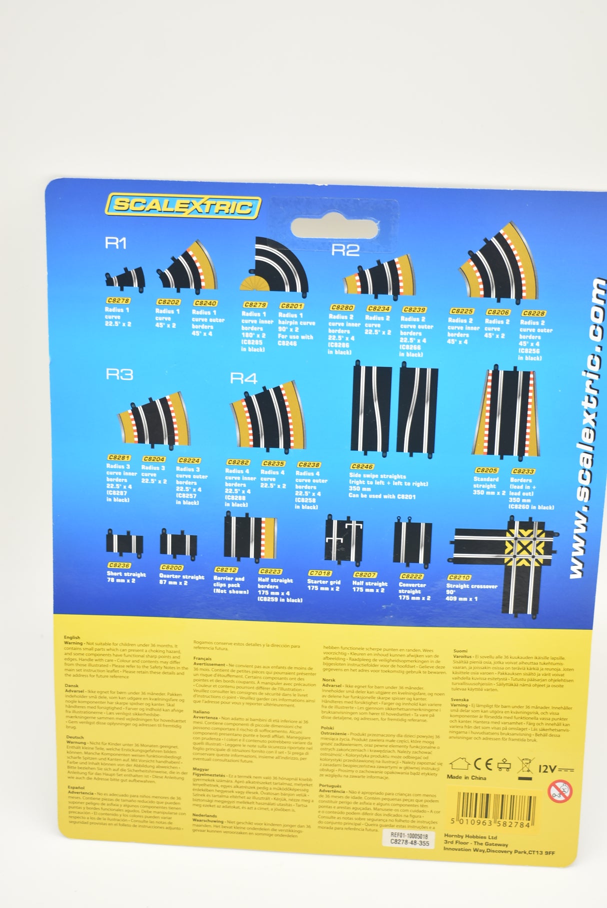 Scalextric track curves: various radii and degrees for model railways for C8278