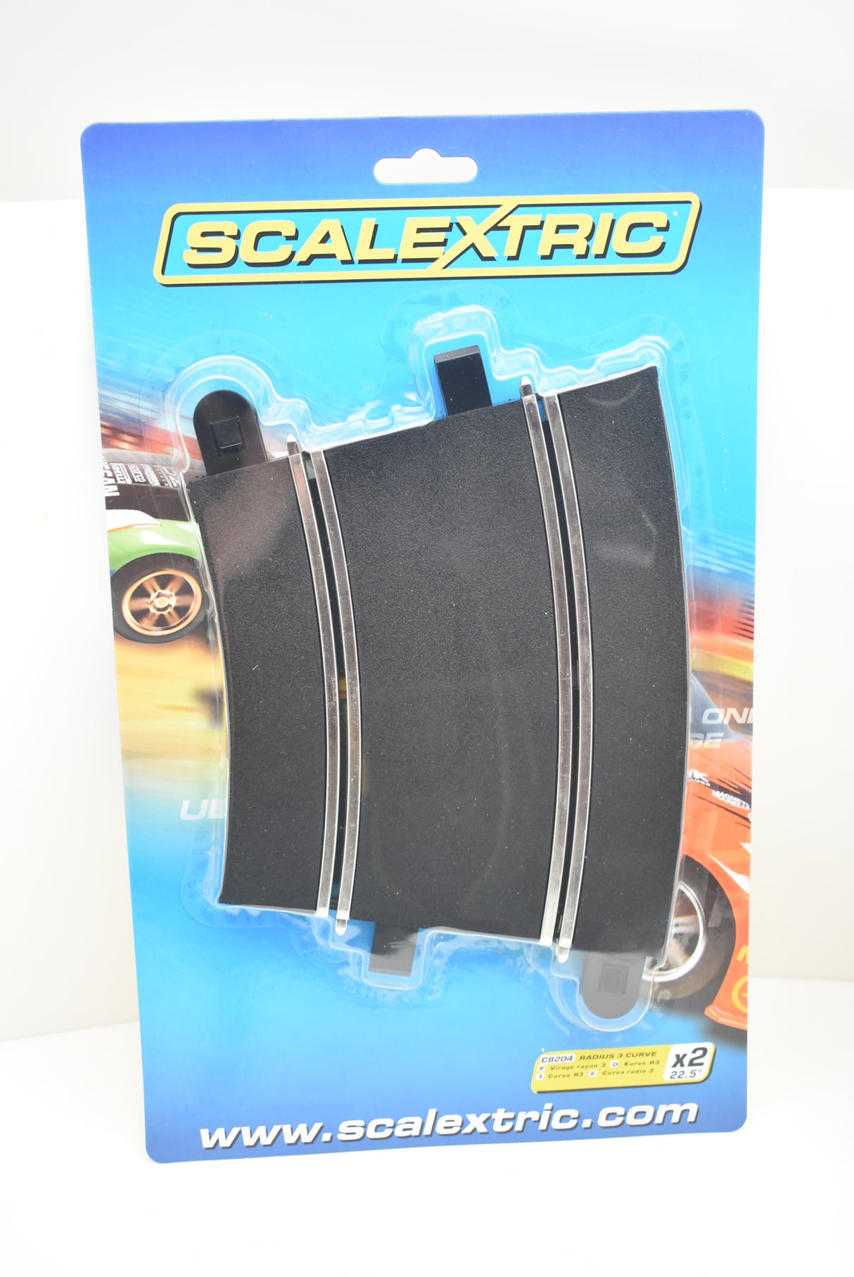 Black track curve pieces for model trains, 22.5° angle, two pieces for Scalextric C8204