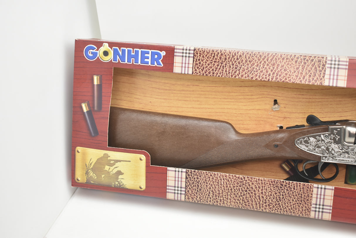 Shotgun in open box with wooden stock and metal finish for Gonher 111/0