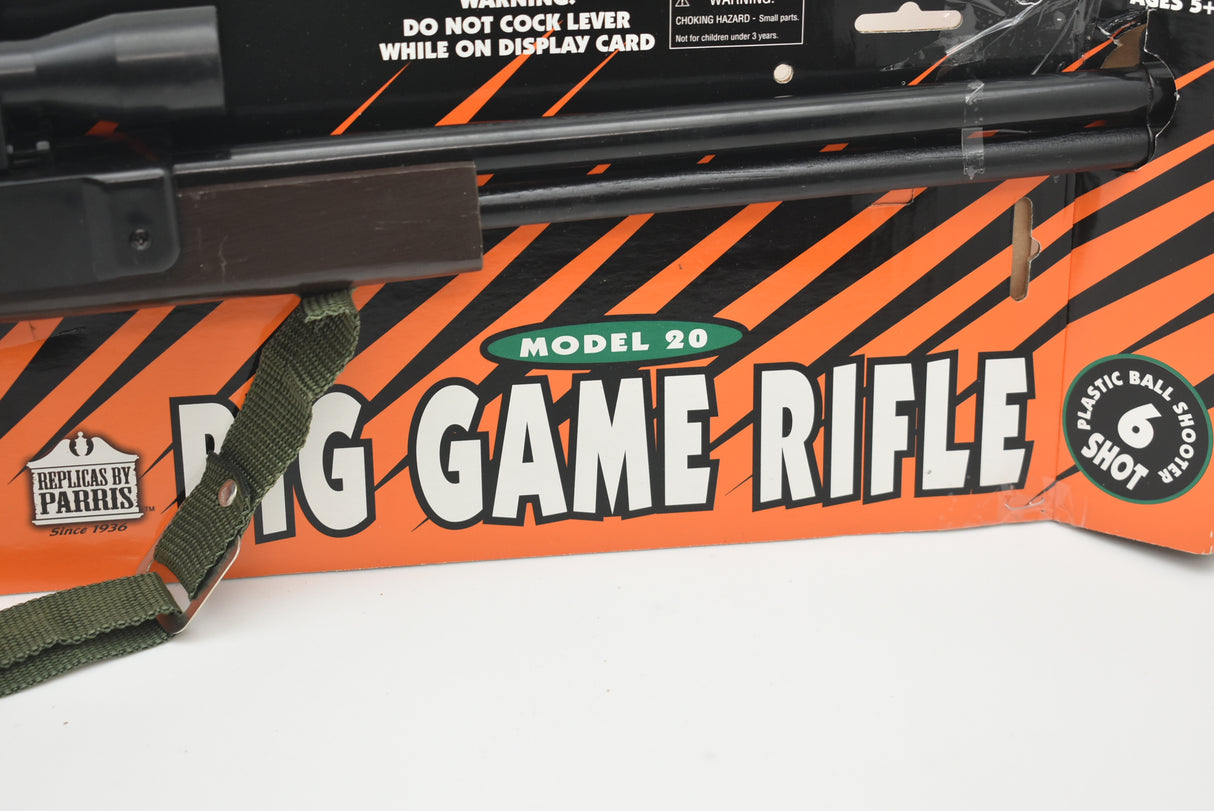 Toy western repeater rifle with orange and black packaging for Parris Toys 20C