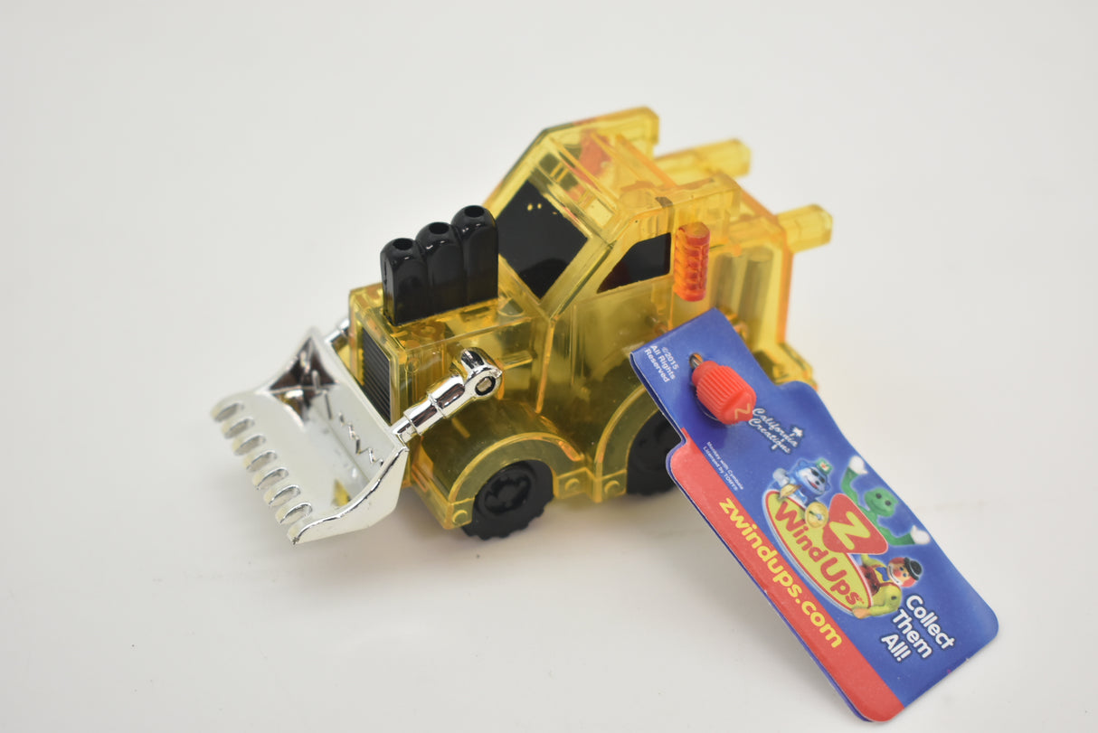 Yellow bulldozer toy with scoop and collectible card for California Creations 70136