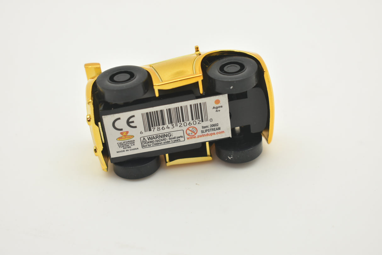 Yellow and black toy vehicle with wheels and pull-back mechanism for California Creations 20553