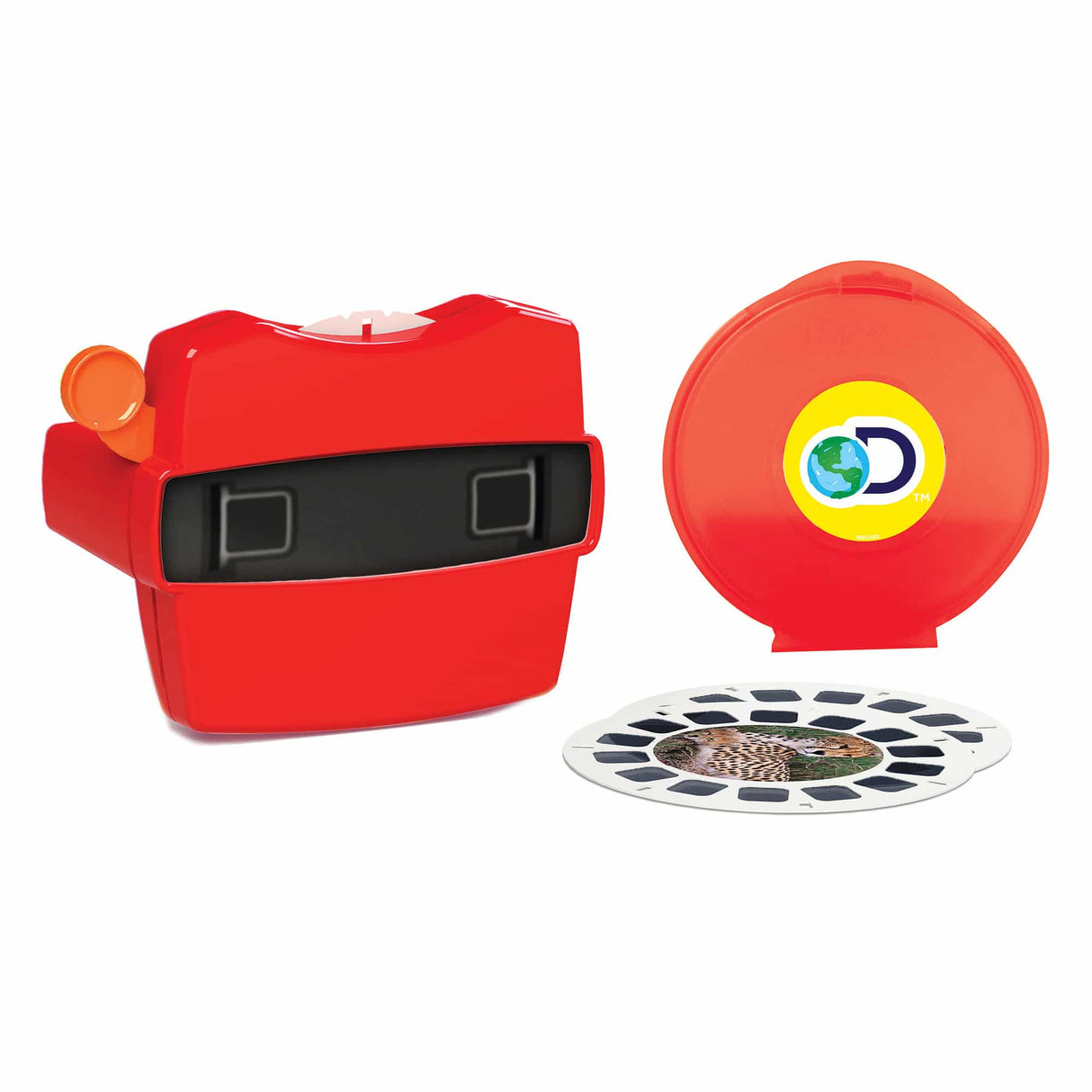 Viewmaster set with red box, globe, and circular viewing tray for Schylling 2036
